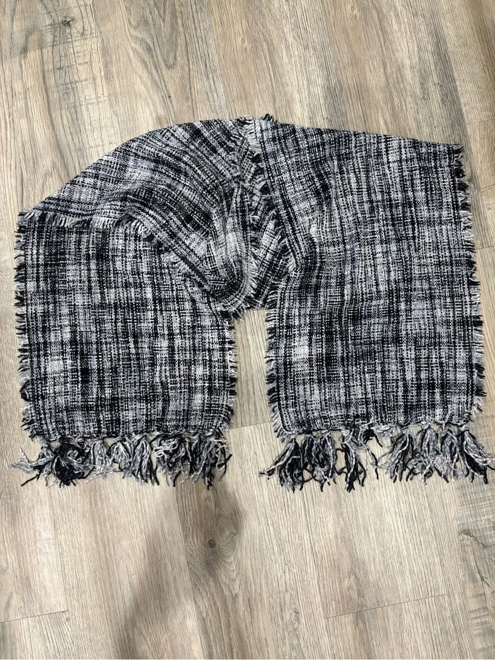 Charter Club Black and White Fringe Plaid Scarf Wrap